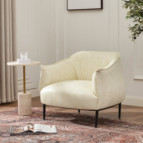 Kadar Leather Barrel Chair-White Modern Leather Chair | Accent Chairs | Kinwell Furniture | Barrel Chairs