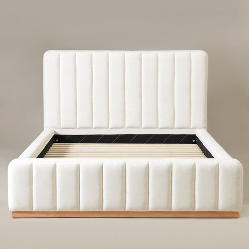 Agnes Linen Platform Bed - Beige / Gray Upholstered Bed | Queen & King Platform Beds | Kinwell Furniture | Modern Linen Bed Frames