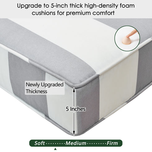 Ranu Extra Thick Outdoor Cushion Set – Gray Striped Patio Chair Cushions | Outdoor Seat & Back Cushions | Weather-Resistant Outdoor Cushions | Kinwell Furniture