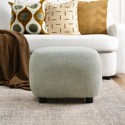 Elmer Linen Ottoman - Light Green Fabric Ottoman | Decorative Ottoman | Kinwell Furniture | Modern Ottoman Furniture