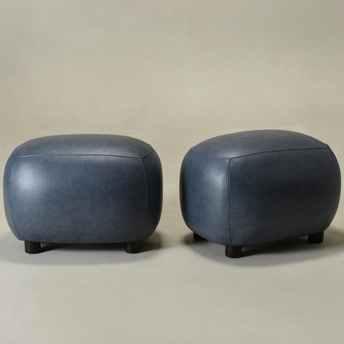 Elmer Faux Leather Ottoman – Round Navy Ottoman | Decorative Ottoman | Kinwell Furniture | Modern Faux Leather Furniture