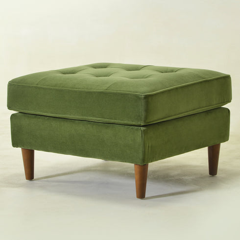 Tiziano Tufted Ottoman – Velvet Rectangular Footrest & Accent Seat | Mid-Century Upholstered Pouf | Green Ottoman