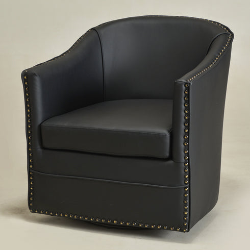 Lawton Faux Leather Tufted Swivel Chair – Black Industrial Modern Swivel Chair | Faux Leather Office & Lounge Chair | Kinwell Furniture | High Back Chair