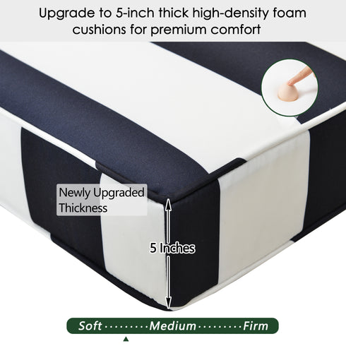 Ranu Extra Thick Outdoor Cushion Set – Black Striped Patio Chair Cushions | Outdoor Seat & Back Cushions | Weather-Resistant Outdoor Cushions | Kinwell Furniture