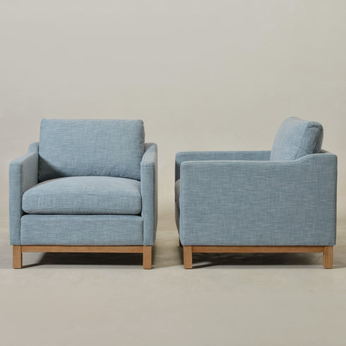 Goose Down Feathers Upholstered Armchair – Blue Square Arm Accent Chair | Plush Feather-Filled Chair | Kinwell Furniture | Cloud-Soft, Timeless Design