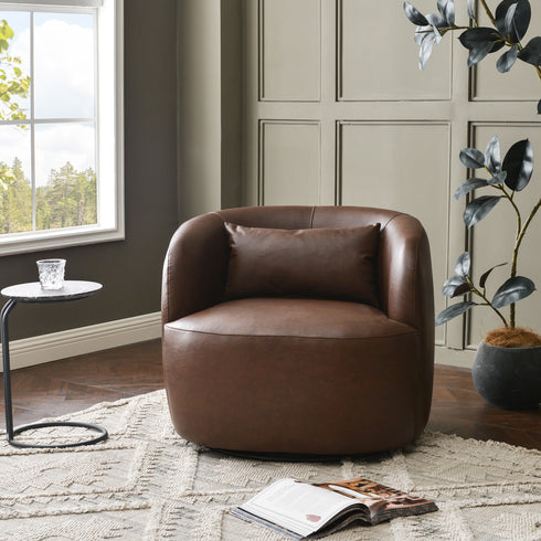 Ashlie Faux Leather Swivel Chair - Brown Modern Swivel Chair | Swivel Accent Chairs | Kinwell Furniture | Swivel Armchairs