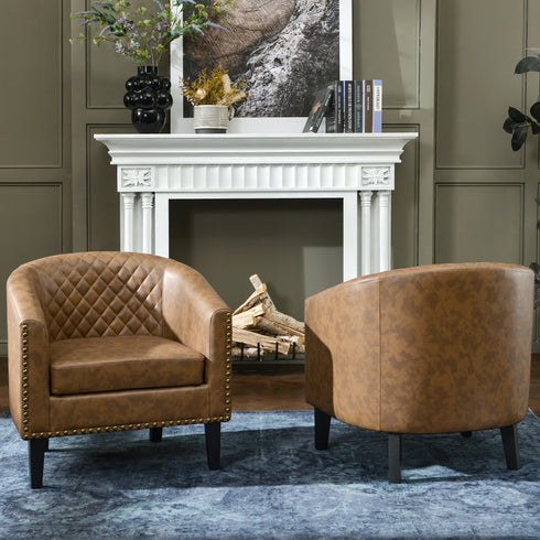 Logan Faux Leather Tufted Club Chair - Coffee Accent Chair | Decorative Accent Chairs | Kinwell Furniture | Modern Accent Chairs
