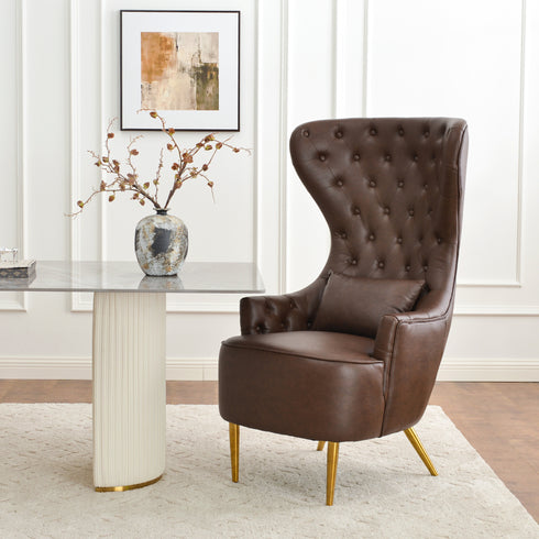 Letitia Faux Leather Wingback Chair - Brown Accent Chair | Decorative Faux Leather Chairs | Kinwell Furniture | Modern Wingback Accent Chairs
