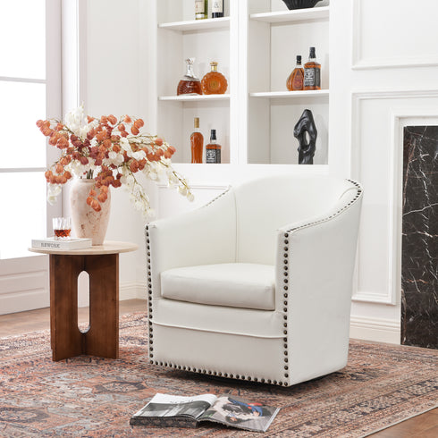 Lawton Faux Leather Tufted Swivel Chair – White Industrial Modern Swivel Chair | Faux Leather Office & Lounge Chair | Kinwell Furniture | High Back Chair