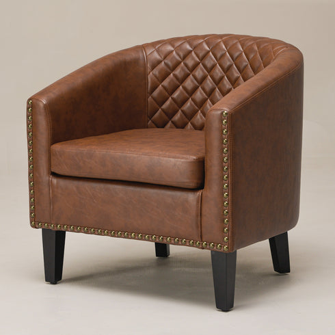 Logan Faux Leather Tufted Club Chair - Brown Accent Chair | Decorative Accent Chairs | Kinwell Furniture | Modern Accent Chairs