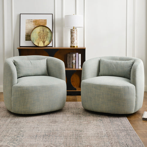 Ashlie Linen Swivel Barrel Chair - Light Green Modern Swivel Chair | Swivel Accent Chairs | Kinwell Furniture | Swivel Armchairs