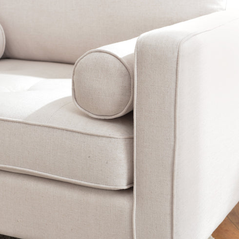 Tiziano Tufted Armchair – Ivory Linen Accent Chair with Pillows | Mid-Century Lounge Chair | Kinwell Furniture