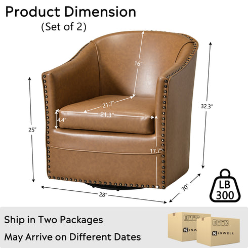 Lawton Faux Leather Tufted Swivel Chair – Camel Industrial Modern Swivel Chair | Faux Leather Office & Lounge Chair | Kinwell Furniture | High Back Chair
