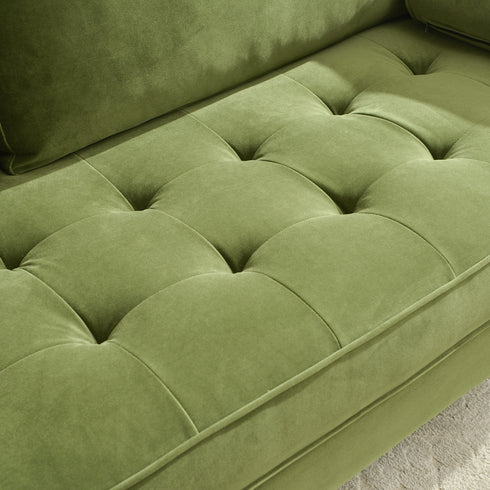 Tiziano Tufted 2-Piece Sectional Sofa – Green Velvet Reversible Chaise Couch with Accent Pillows | Mid-Century Modern L-Shaped Sofa | Kinwell Furniture