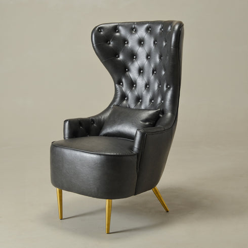 Letitia Faux Leather Wingback Chair - Black Accent Chair | Decorative Faux Leather Chairs | Kinwell Furniture | Modern Wingback Accent Chairs