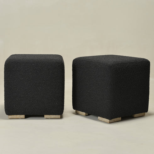 Bouclé Square Ottoman – Black Modern Footstool | Small Upholstered Ottomans | Kinwell Furniture | Minimalist Cube Poufs
