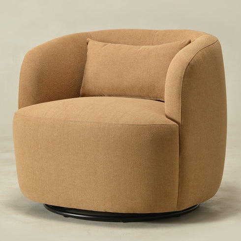 Ashlie Chenille Swivel Barrel Chair - Brown Modern Swivel Chair | Swivel Accent Chairs | Kinwell Furniture | Swivel Armchairs
