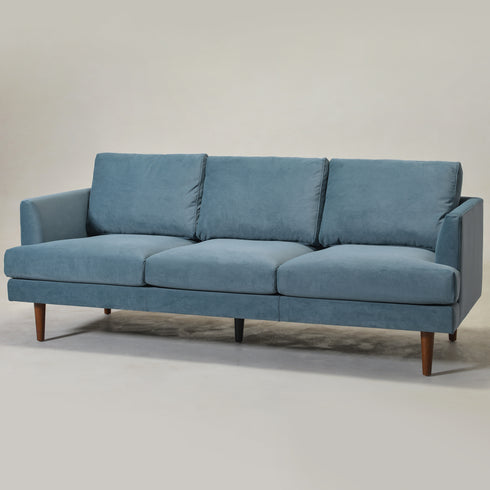 Blue Upholstered Sofa – Albert Sofa Couch | 3-Seater Sofa | Kinwell Furniture | Mid-Century Modern, Timeless Design