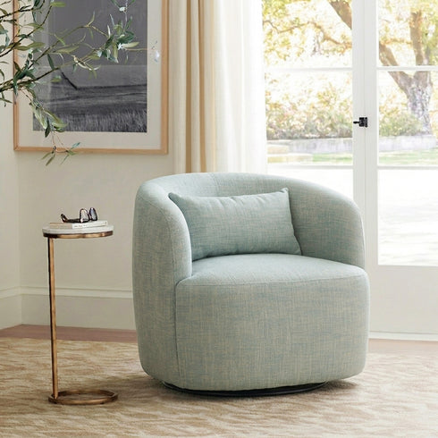 Ashlie Linen Swivel Barrel Chair - Light Green Modern Swivel Chair | Swivel Accent Chairs | Kinwell Furniture | Swivel Armchairs