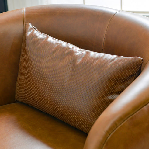 Ashlie Leather Swivel Barrel Chair - Brown Modern Swivel Chair | Swivel Accent Chairs | Kinwell Furniture | Swivel Armchairs