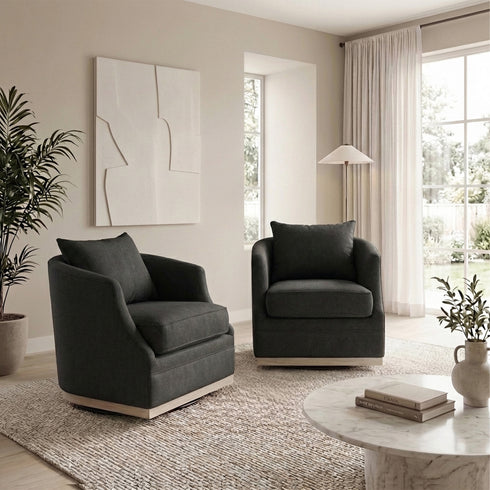 Minerva Swivel Barrel Chair - Black Modern Swivel Chair | Swivel Accent Chairs | Kinwell Furniture | Swivel Armchairs