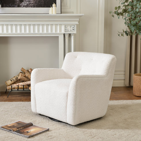 Vestie Chenille Swivel Barrel Chair - Cream Mid Century Modern Swivel Chair | Waiting Room Swivel Chairs| Kinwell Furniture | Designer Swivel Chairs