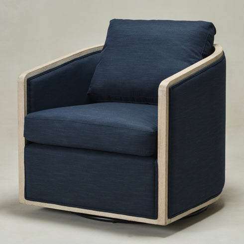 Claude Performance Linen Fabric Swivel Chair - Indigo Modern Swivel Chair | Swivel Accent Chairs | Kinwell Furniture | Swivel Armchairs