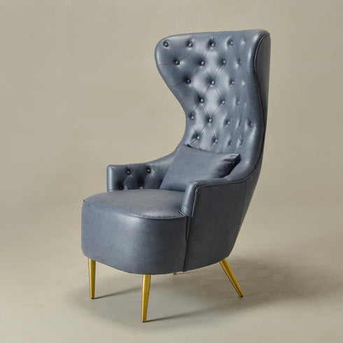Letitia Faux Leather Wingback Chair - Navy Accent Chair | Decorative Faux Leather Chairs | Kinwell Furniture | Modern Wingback Accent Chairs