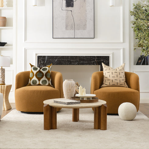 Ashlie Bouclé Swivel Barrel Chair - Brown Modern Swivel Chair | Swivel Accent Chairs | Kinwell Furniture | Swivel Armchairs