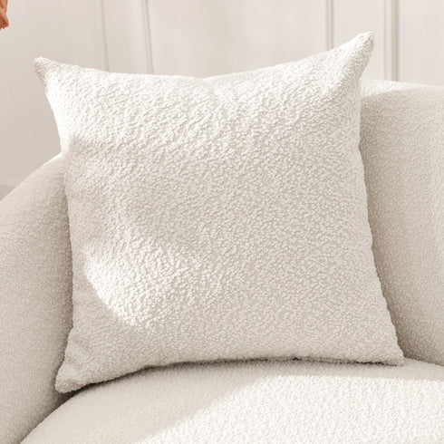 Susie White Bouclé Sofa | Contemporary White Loveseat | Kinwell Furniture | Chic Bouclé Couch with Pillows
