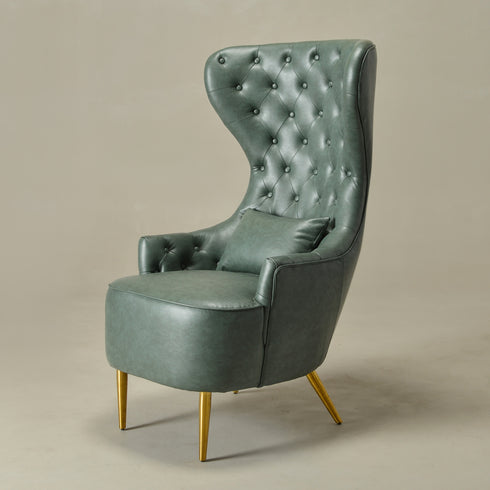 Letitia Faux Leather Wingback Chair - Green Accent Chair | Decorative Faux Leather Chairs | Kinwell Furniture | Modern Wingback Accent Chairs