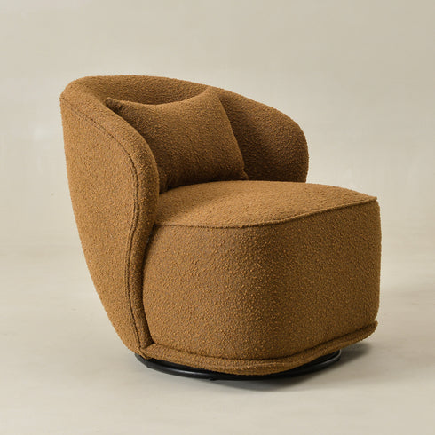 Laura Bouclé Swivel Barrel Chair - Brown Modern Swivel Chair | Swivel Accent Chairs | Kinwell Furniture | Swivel Armchairs
