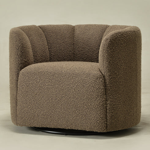 Wilton Bouclé Swivel Barrel Chair - Teddy Brown Petal Back Modern Swivel Chair | Swivel Accent Chairs | Kinwell Furniture | Swivel Armchairs