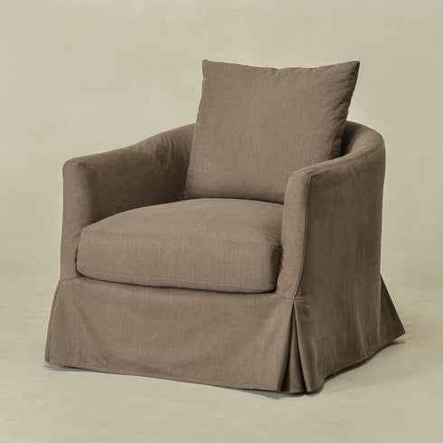 Eliza Slipcover Swivel Barrel Chair – Brown Swivel Armchair | Washable Slipcover Chair | Kinwell Furniture | Cozy Lounge Chair