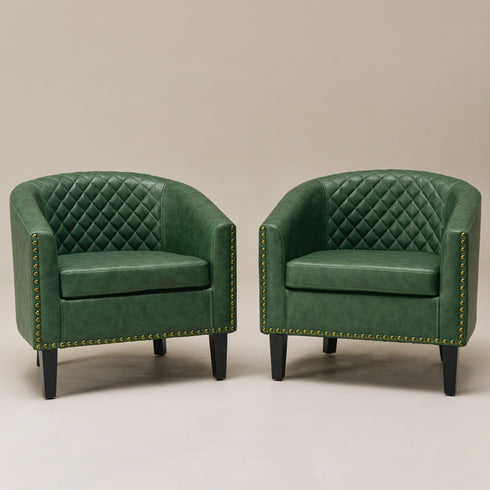 Logan Faux Leather Tufted Club Chair - Green Accent Chair | Decorative Accent Chairs | Kinwell Furniture | Modern Accent Chairs