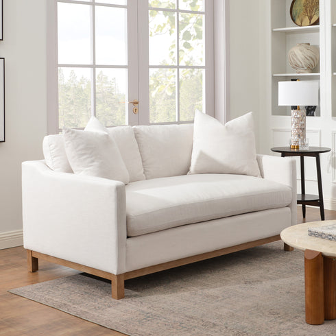 Goose Down Feathers Upholstered Loveseat – Cream Square Arm 2-Seater Sofa | Plush Feather-Filled Loveseat | Kinwell Furniture | Cloud-Soft, Timeless Design