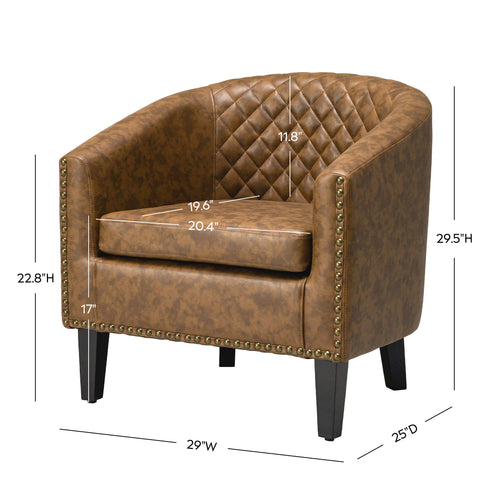 Logan Faux Leather Tufted Club Chair - Coffee Accent Chair | Decorative Accent Chairs | Kinwell Furniture | Modern Accent Chairs