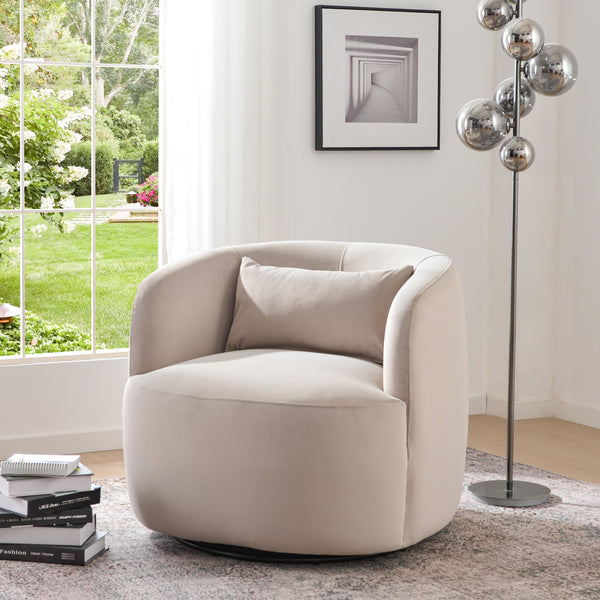 Ashlie Velvet Swivel Barrel Chair - Dove Modern Swivel Chair | Swivel Accent Chairs | Kinwell Furniture | Swivel Armchairs