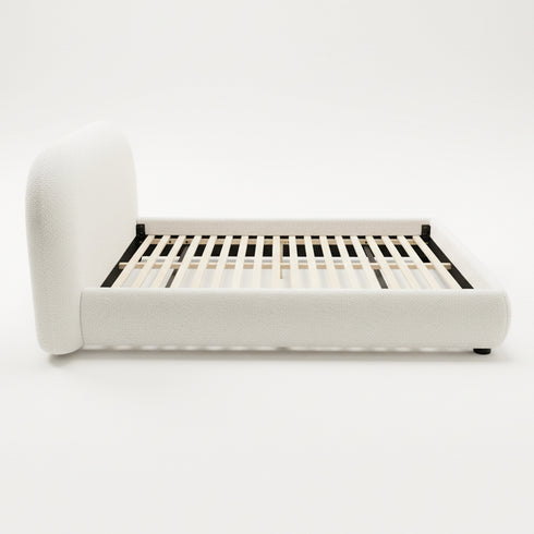Harriet Bouclé Bed Frame with Headboard – Cream Upholstered Platform Bed | Queen Size | Kinwell Furniture