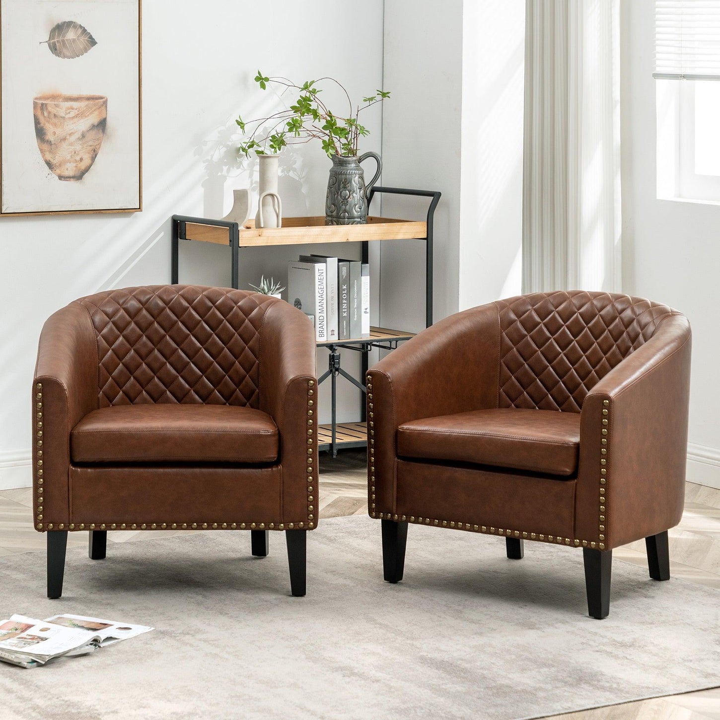 Logan Faux Leather Tufted Club Chair - Brown Top Rated Accent Chair | Accent Sitting Chairs | Kinwell Furniture | Modern Sitting Room Chairs