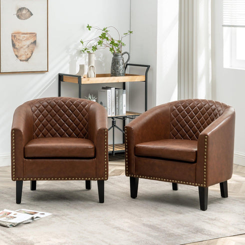 Logan Faux Leather Tufted Club Chair - Brown Top Rated Accent Chair | Accent Sitting Chairs | Kinwell Furniture | Modern Sitting Room Chairs