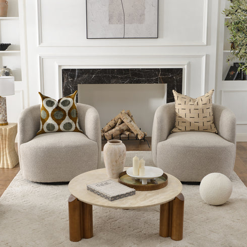 Ashlie Bouclé Swivel Barrel Chair - Taupe Modern Swivel Chair | Swivel Accent Chairs | Kinwell Furniture | Swivel Armchairs