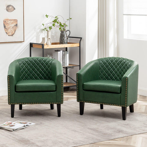 Logan Faux Leather Tufted Club Chair - Green Accent Chair | Decorative Accent Chairs | Kinwell Furniture | Modern Accent Chairs
