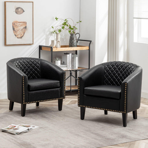 Logan Faux Leather Tufted Club Chair - Black Accent Chair | Decorative Accent Chairs | Kinwell Furniture | Modern Accent Chairs