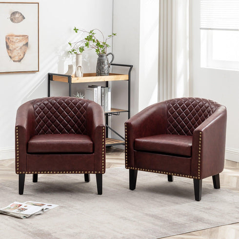 Logan Faux Leather Tufted Club Chair - Red Accent Chair | Decorative Accent Chairs | Kinwell Furniture | Modern Accent Chairs