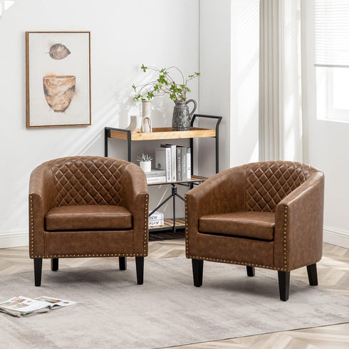 Logan Faux Leather Tufted Club Chair - Coffee Accent Chair | Decorative Accent Chairs | Kinwell Furniture | Modern Accent Chairs