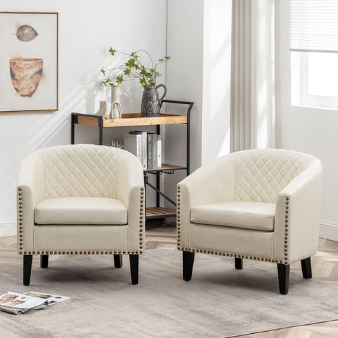 Logan Faux Leather Tufted Club Chair - Cream Accent Chair | Decorative Accent Chairs | Kinwell Furniture | Modern Accent Chairs