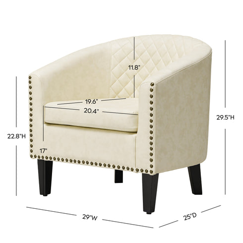Logan Faux Leather Tufted Club Chair - Cream Accent Chair | Decorative Accent Chairs | Kinwell Furniture | Modern Accent Chairs