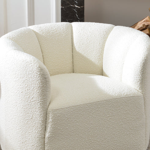 Wilton Bouclé Swivel Barrel Chair - White Petal Back Modern Swivel Chair | Swivel Accent Chairs | Kinwell Furniture | Swivel Armchairs