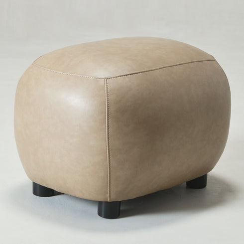 Elmer Faux Leather Ottoman – Round Khaki Ottoman | Decorative Ottoman | Kinwell Furniture | Modern Faux Leather Furniture